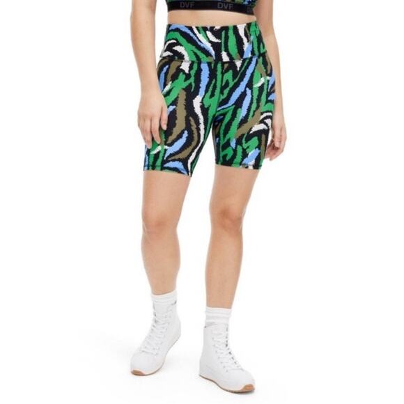 New Diane Von Furstenberg Black Blue Green Disco Zebra Bike Shorts XXS - Picture 4 of 6